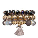 Glass Beads Tassel Pendant Layered Charm Bracelet in Black - The Pink Pineapple 850