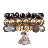 Glass Beads Tassel Pendant Layered Charm Bracelet in Black - The Pink Pineapple 850