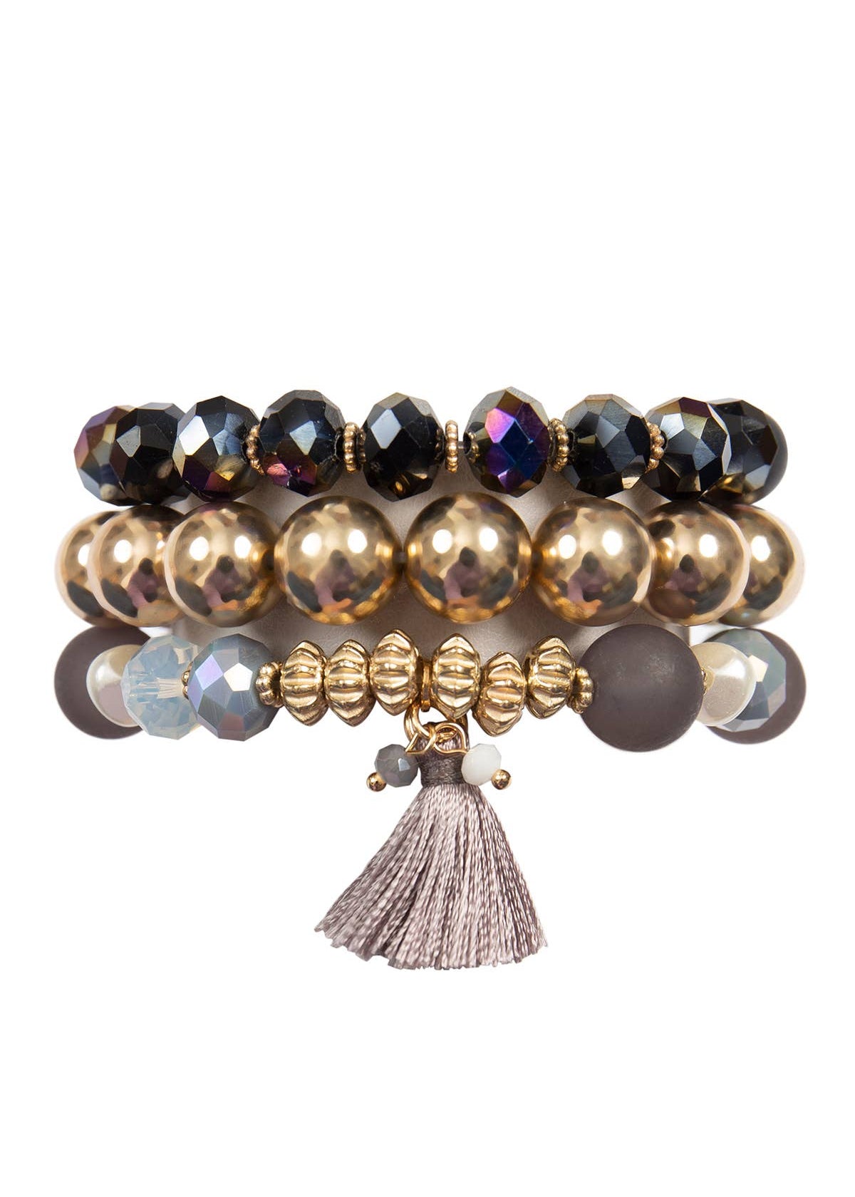 Glass Beads Tassel Pendant Layered Charm Bracelet in Black - The Pink Pineapple 850