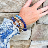 Glass Beads Tassel Pendant Layered Charm Bracelet in Navy - The Pink Pineapple 850