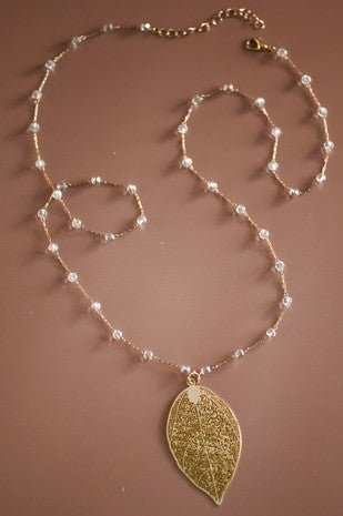 Glass Crystal Leaf Beaded Chain Pendant Necklace - The Pink Pineapple 850