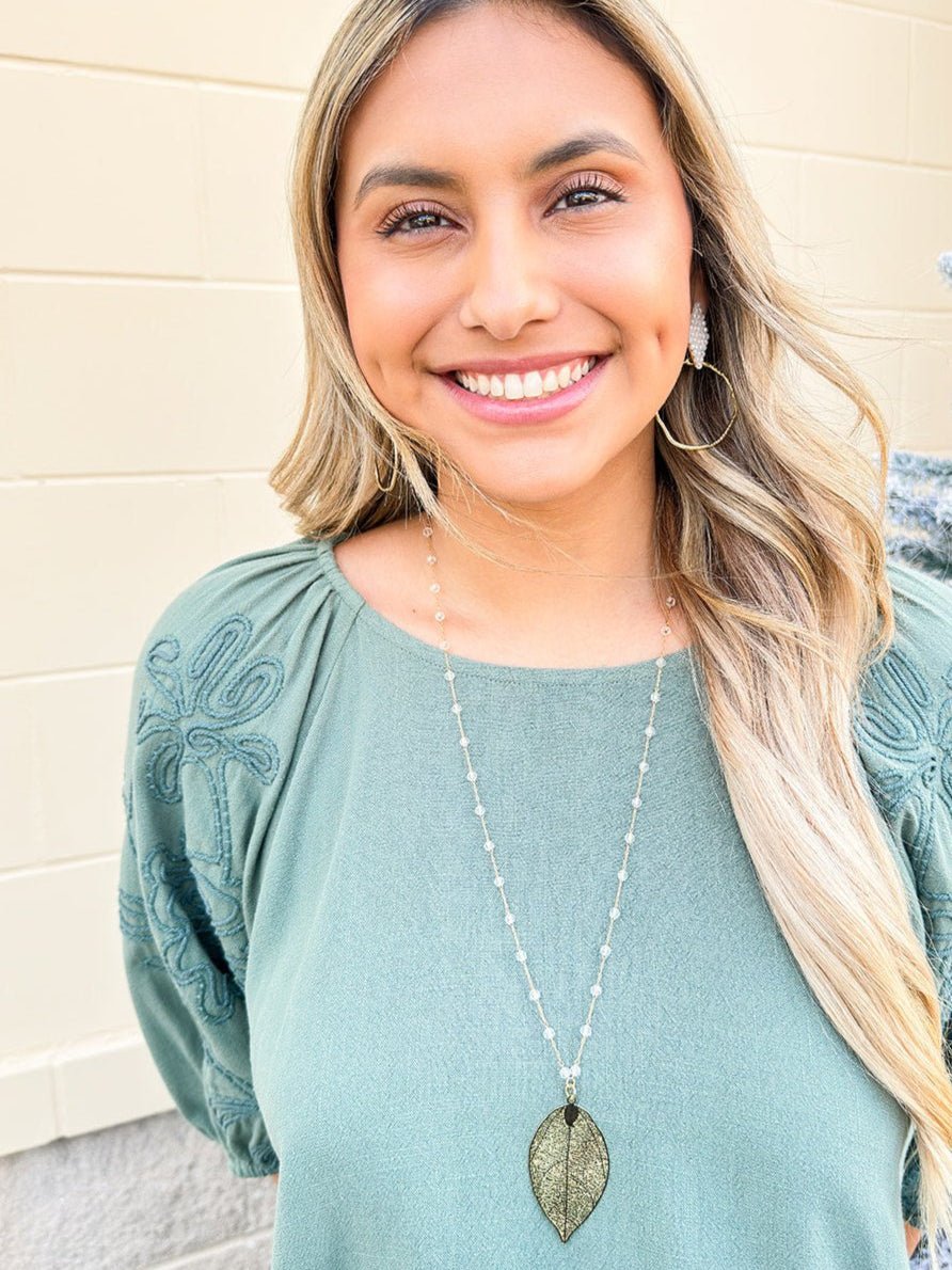 Glass Crystal Leaf Beaded Chain Pendant Necklace - The Pink Pineapple 850