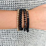 Glass Wood Rubber Metal Bracelet Set - Black - The Pink Pineapple 850
