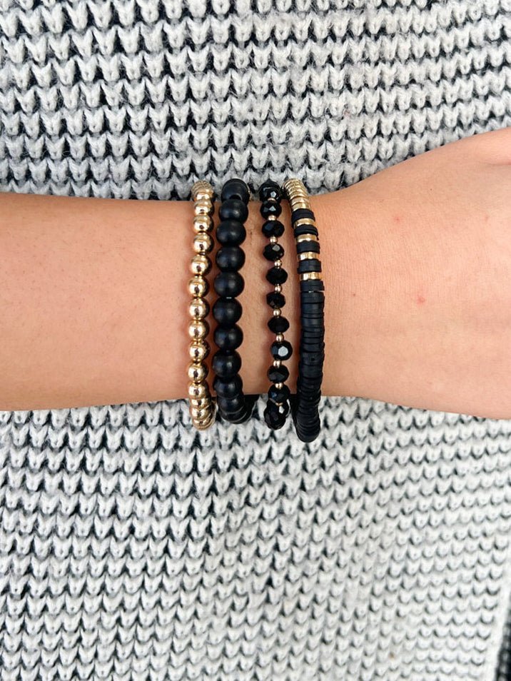 Glass Wood Rubber Metal Bracelet Set - Black - The Pink Pineapple 850
