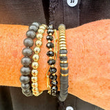 Glass Wood Rubber Metal Bracelet Set - Black - The Pink Pineapple 850