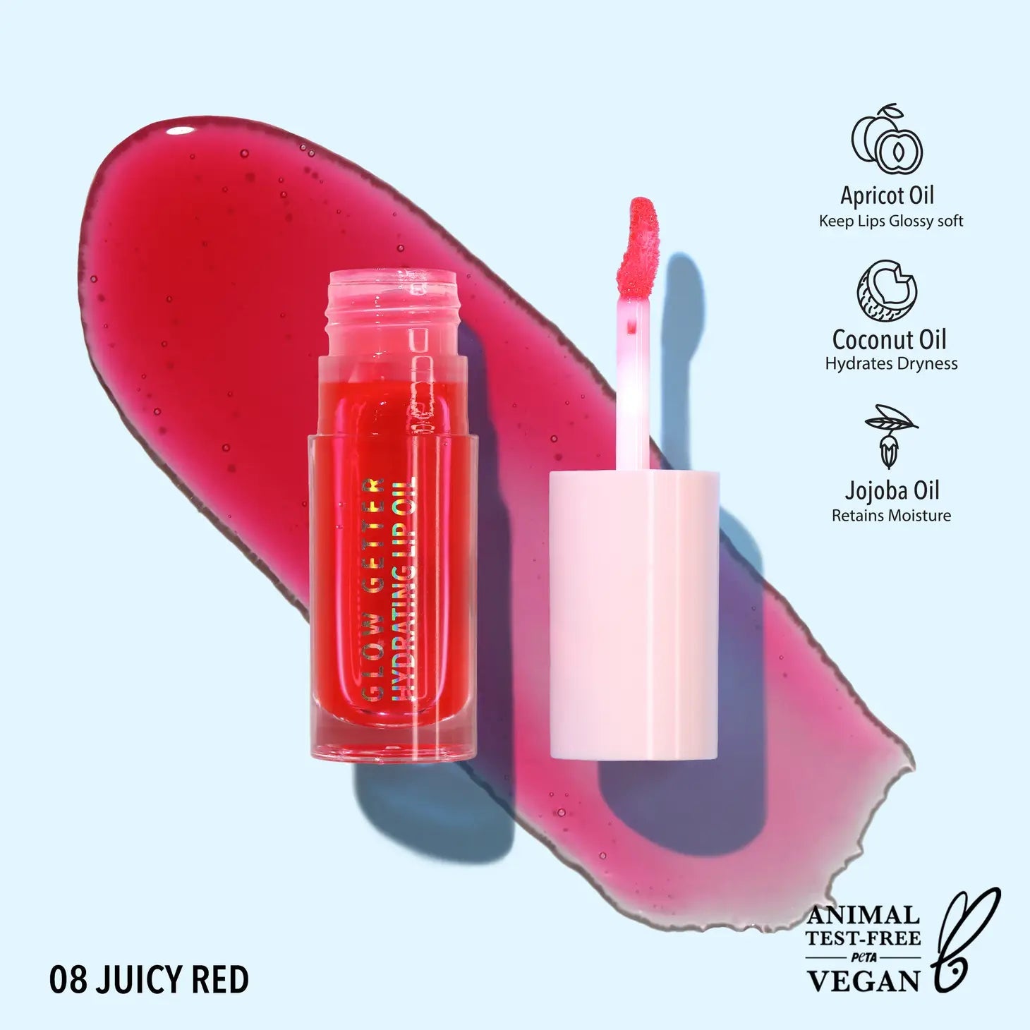 Glow Getter Hydrating Lip Oil - (008 Juicy Red) - The Pink Pineapple 850