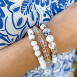 Gold Bar and White Stackable Bracelet Set - The Pink Pineapple 850