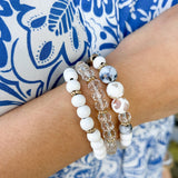 Gold Bar and White Stackable Bracelet Set - The Pink Pineapple 850