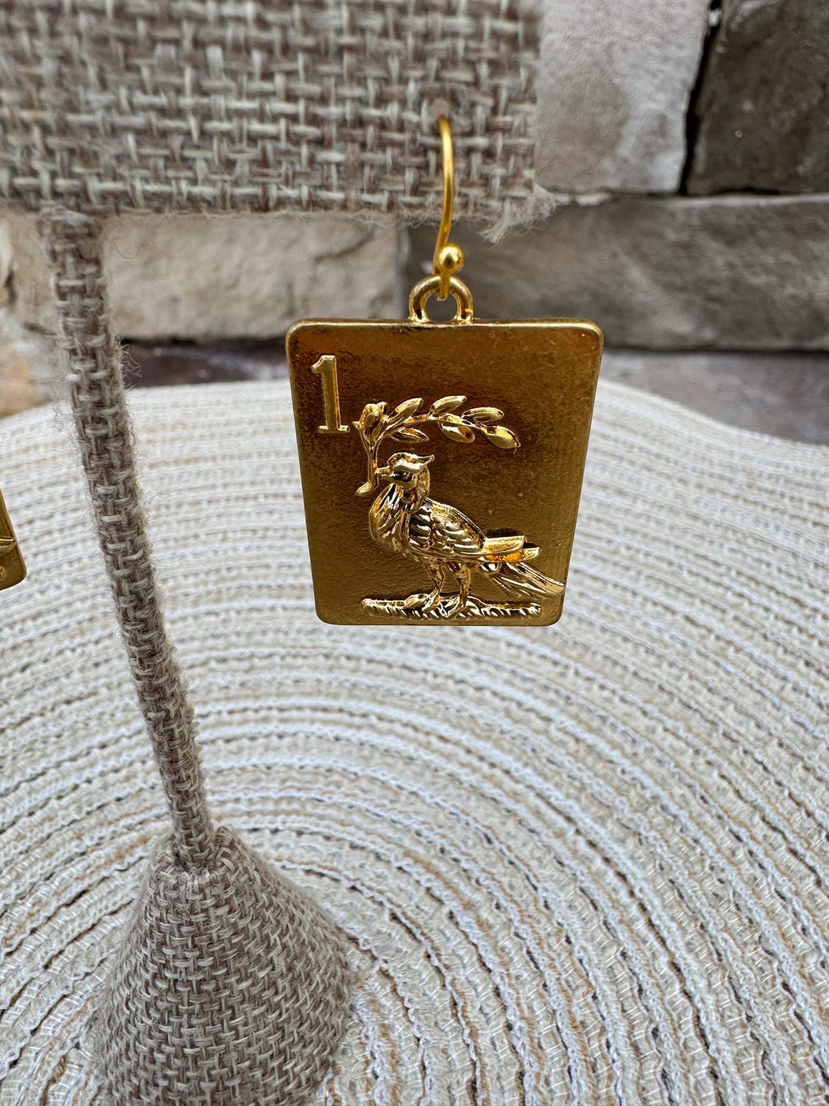 Gold Bird Bam Tile Earrings - The Pink Pineapple 850