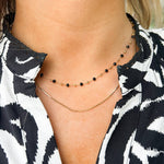 Gold Dainty Chain with Black Crystals Layered Necklace - The Pink Pineapple 850