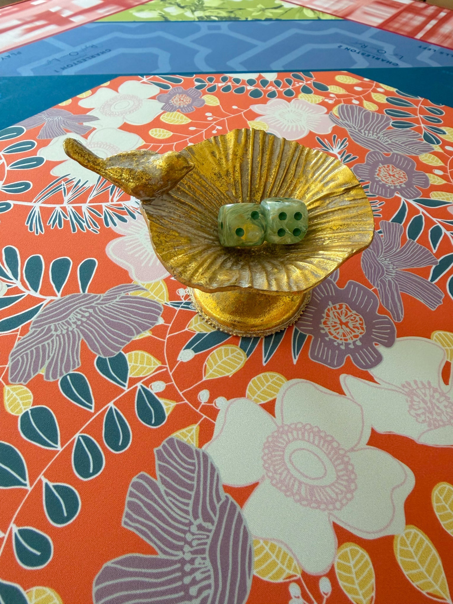 Golden Bird Pedestal Dice Catchall Dish - The Pink Pineapple 850