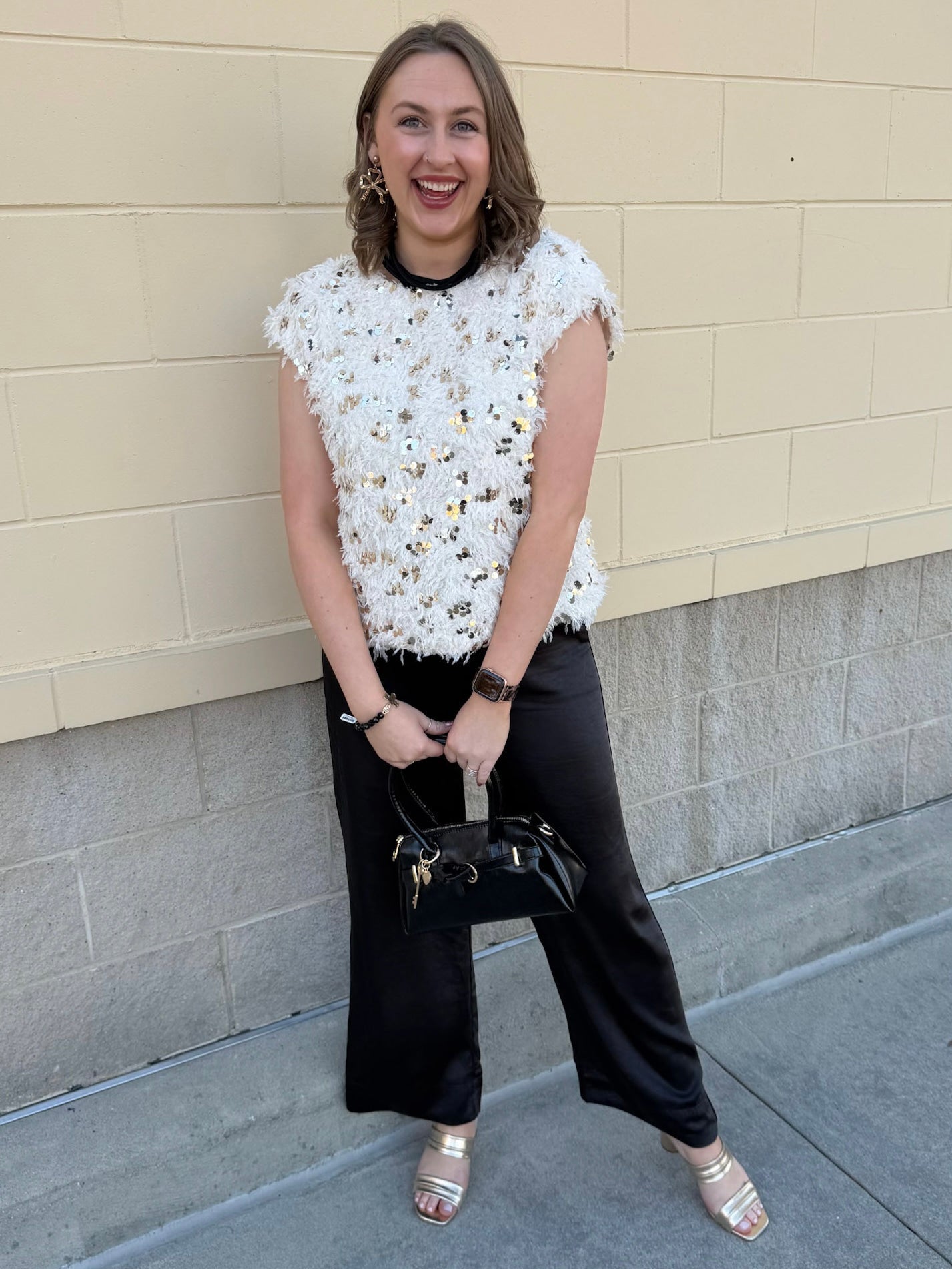 Golden Glow Feather Sweater Top - The Pink Pineapple 850