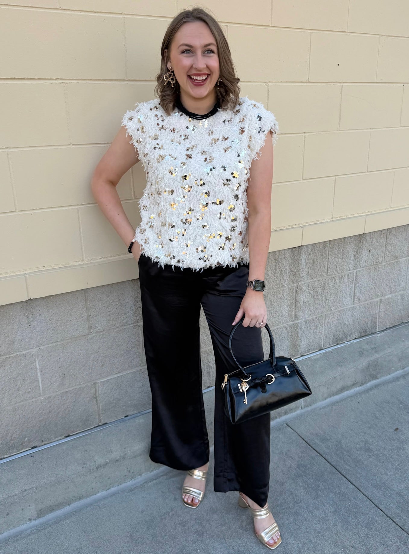 Golden Glow Feather Sweater Top - The Pink Pineapple 850