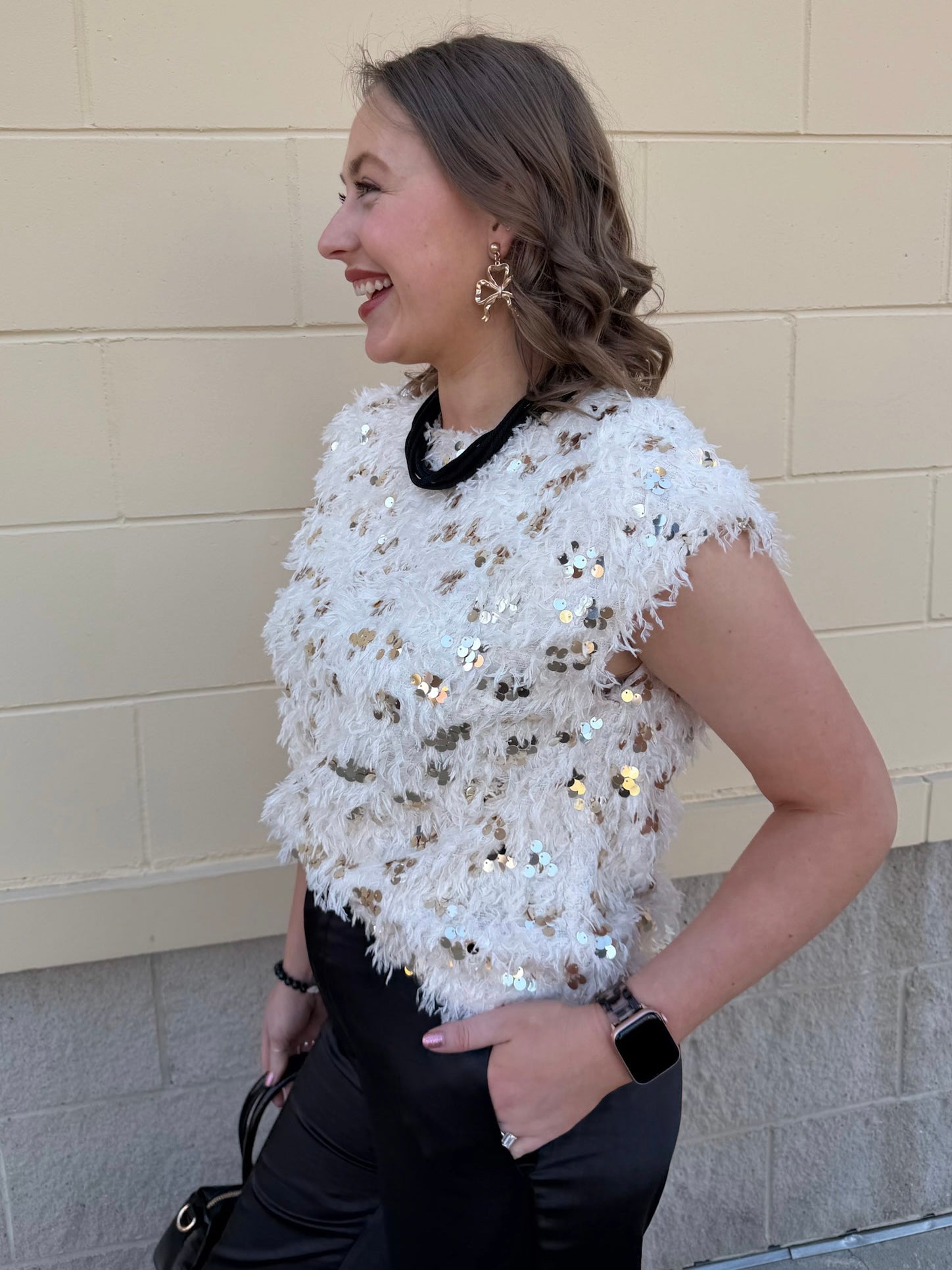 Golden Glow Feather Sweater Top - The Pink Pineapple 850