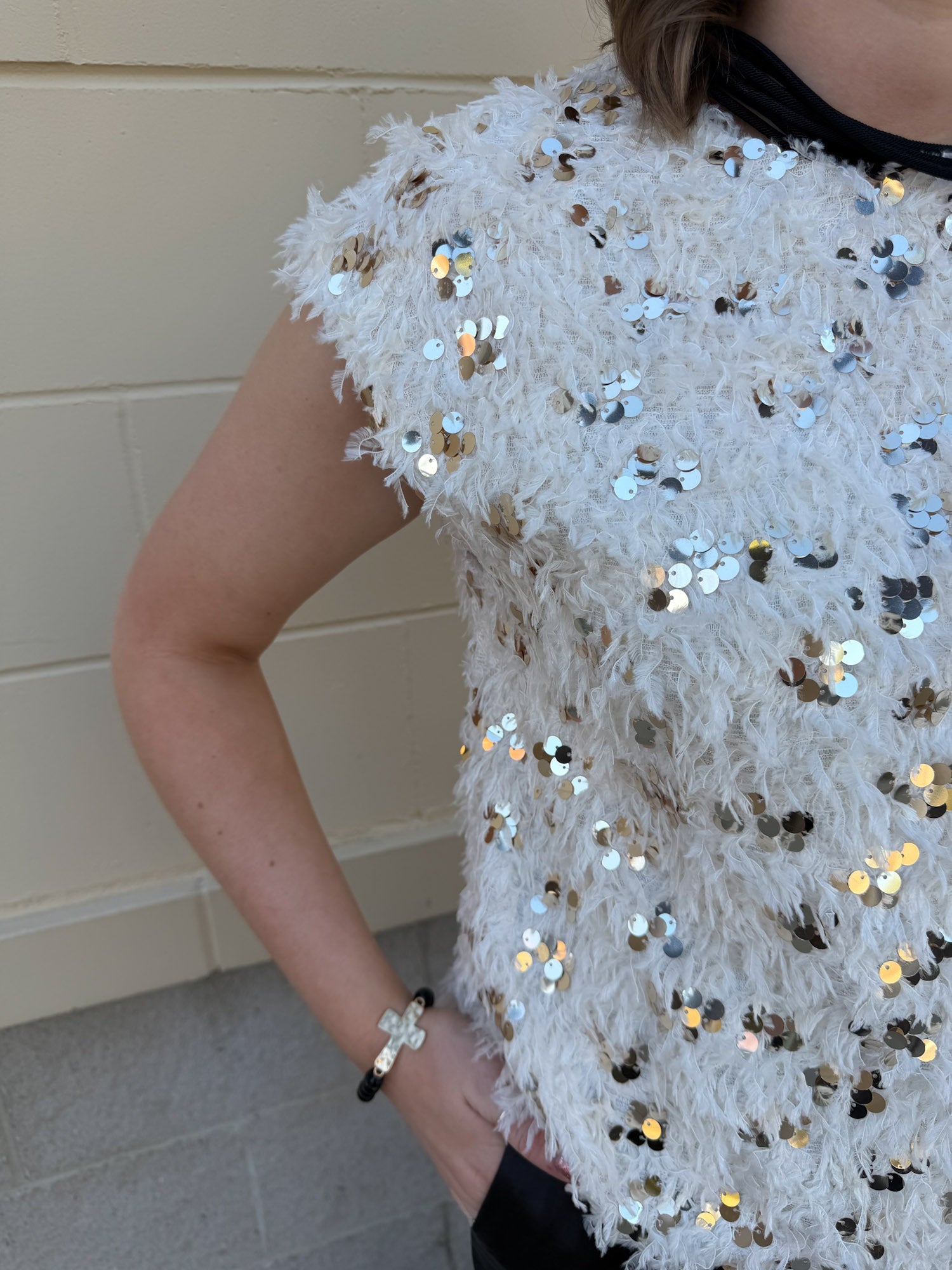 Golden Glow Feather Sweater Top - The Pink Pineapple 850