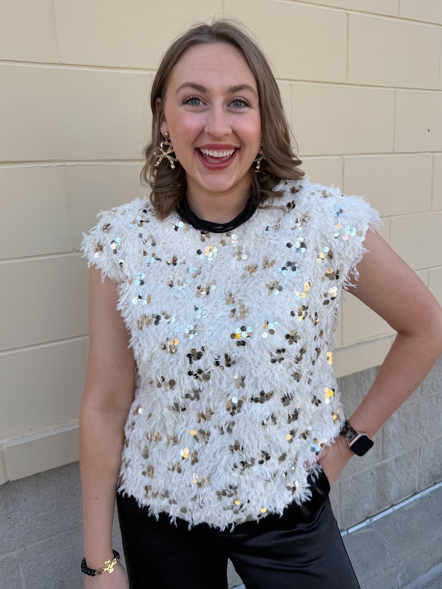 Golden Glow Feather Sweater Top - The Pink Pineapple 850