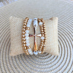 Golden Grace White Crystal Stretch Bracelet Set - The Pink Pineapple 850