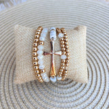 Golden Grace White Crystal Stretch Bracelet Set - The Pink Pineapple 850
