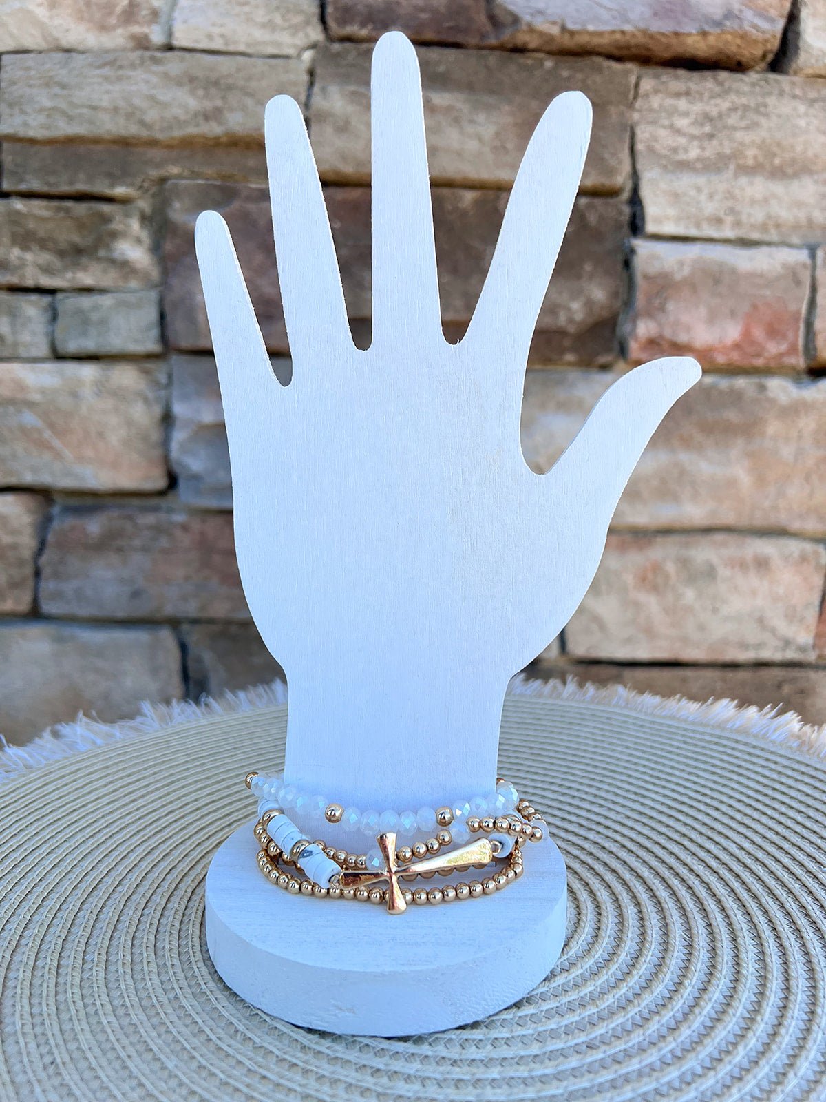 Golden Grace White Crystal Stretch Bracelet Set - The Pink Pineapple 850