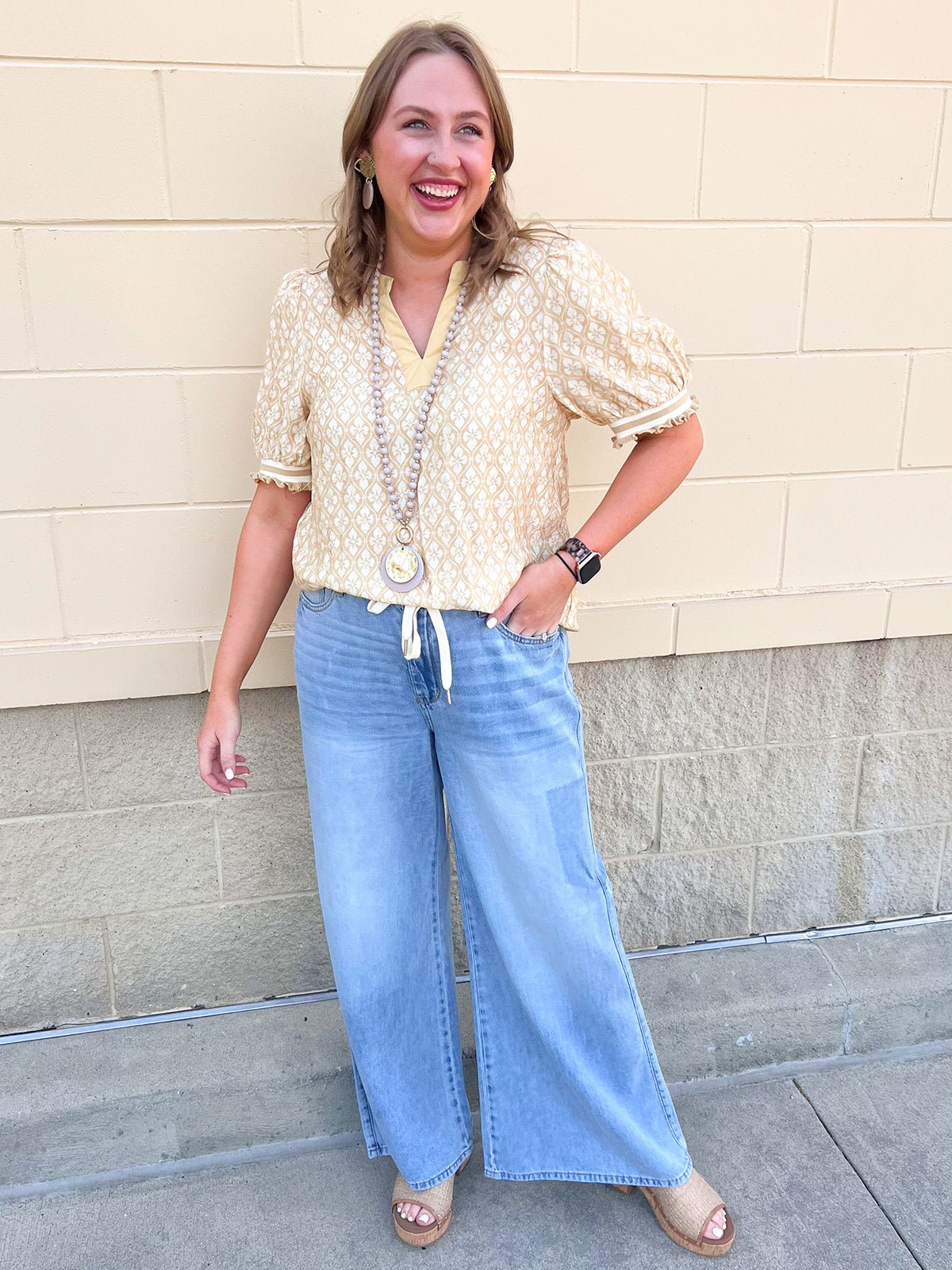 Golden Hour Garden Mandarin Collar Top - The Pink Pineapple 850