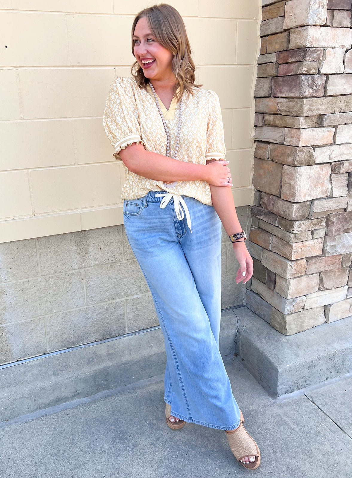 Golden Hour Garden Mandarin Collar Top - The Pink Pineapple 850