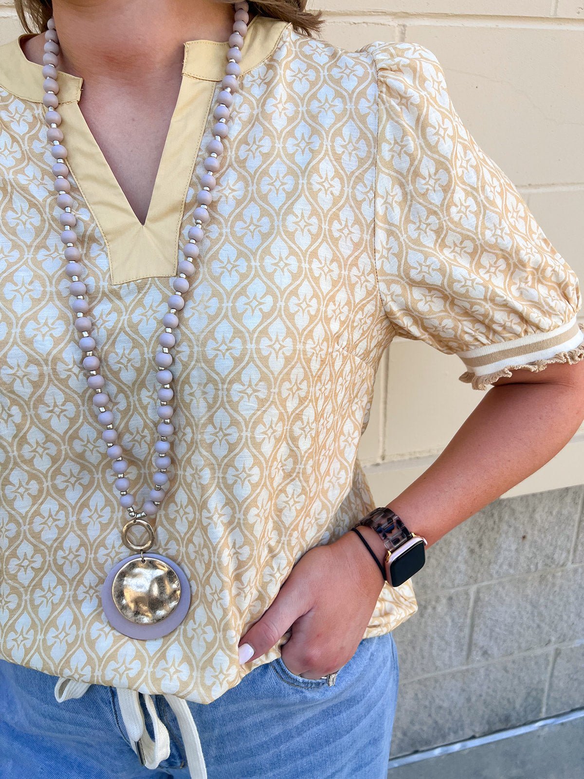 Golden Hour Garden Mandarin Collar Top - The Pink Pineapple 850