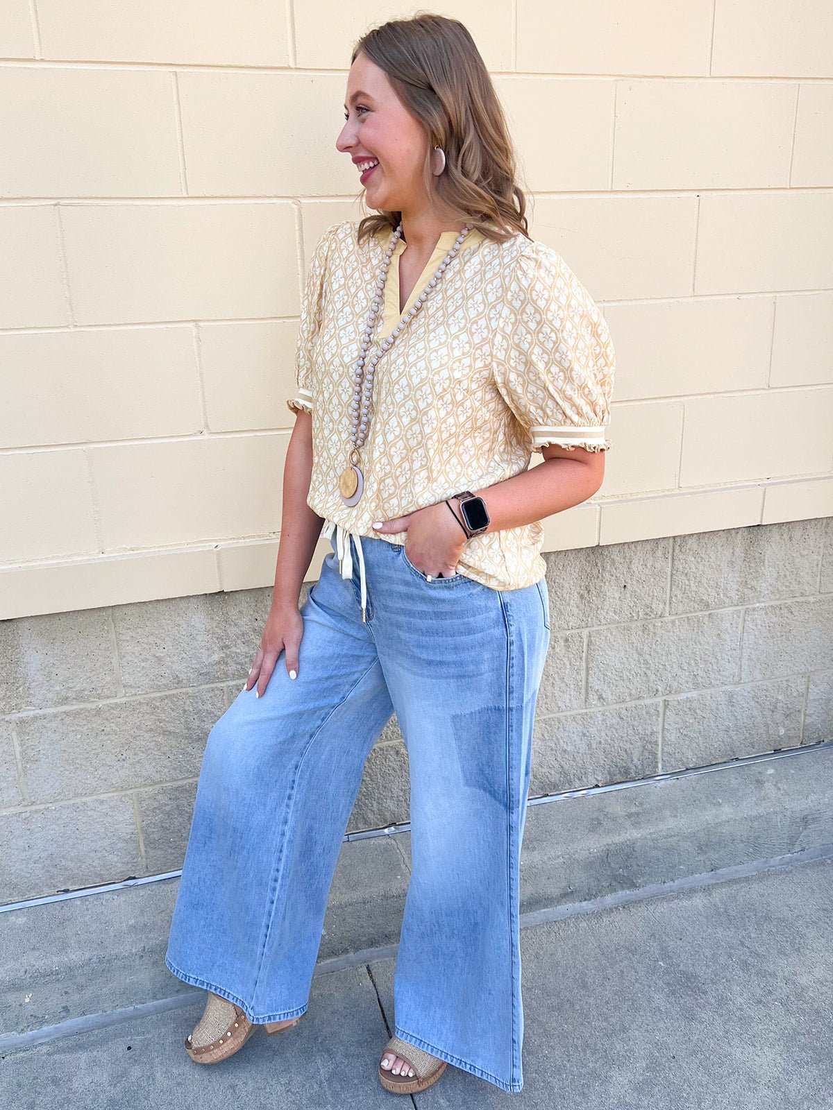 Golden Hour Garden Mandarin Collar Top - The Pink Pineapple 850