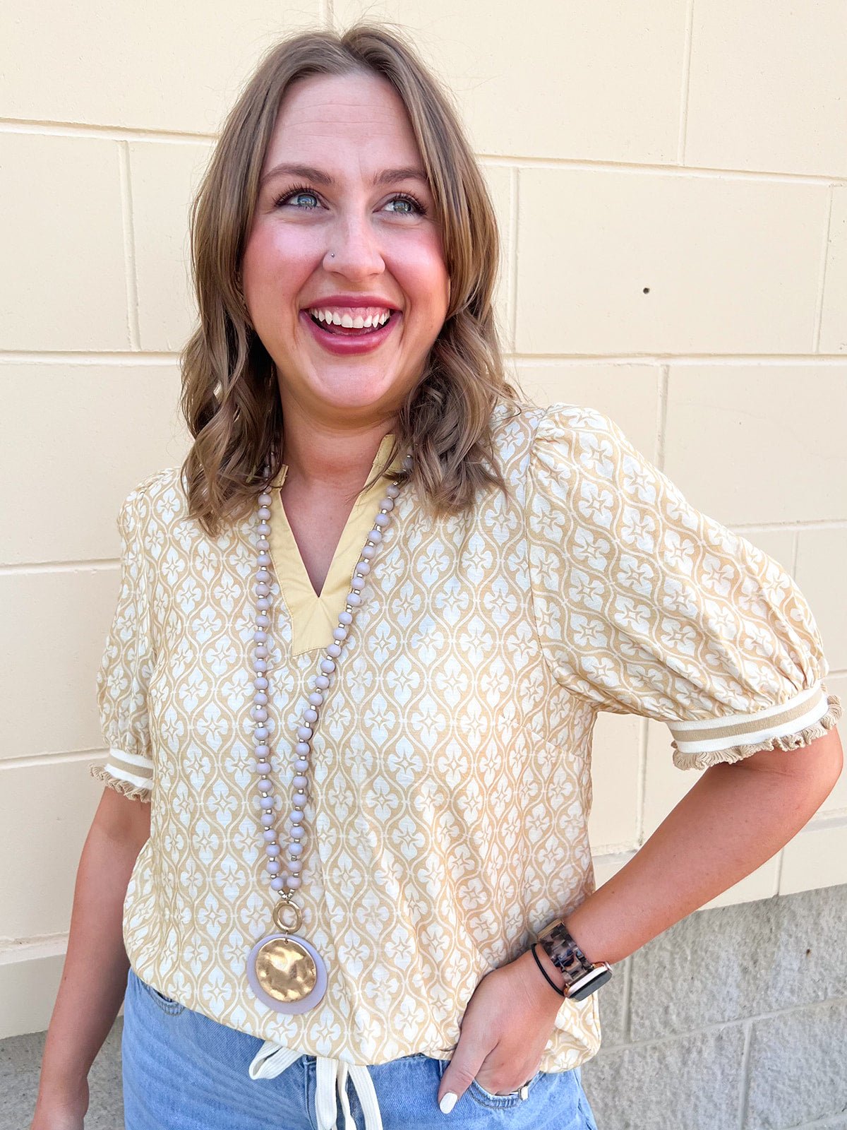 Golden Hour Garden Mandarin Collar Top - The Pink Pineapple 850
