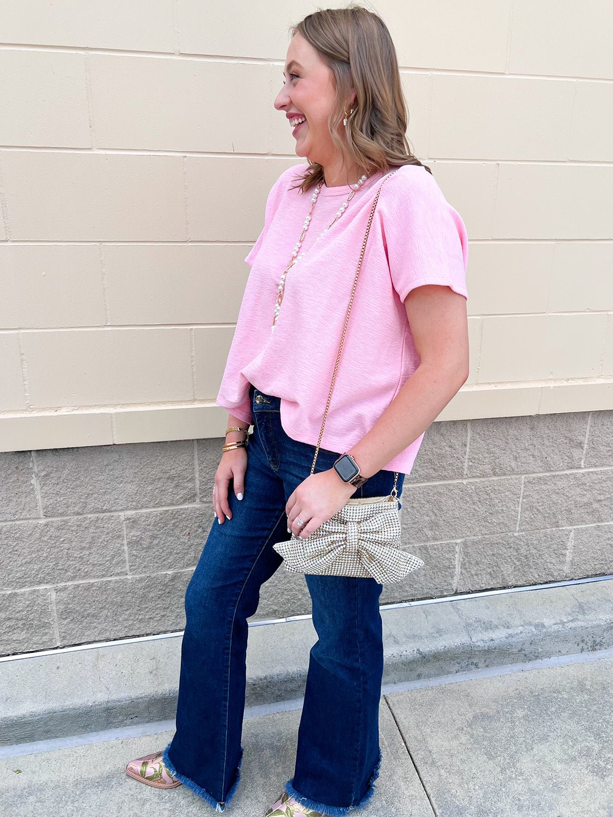Golden Hour Gemstone Bow Crossbody Bag - The Pink Pineapple 850