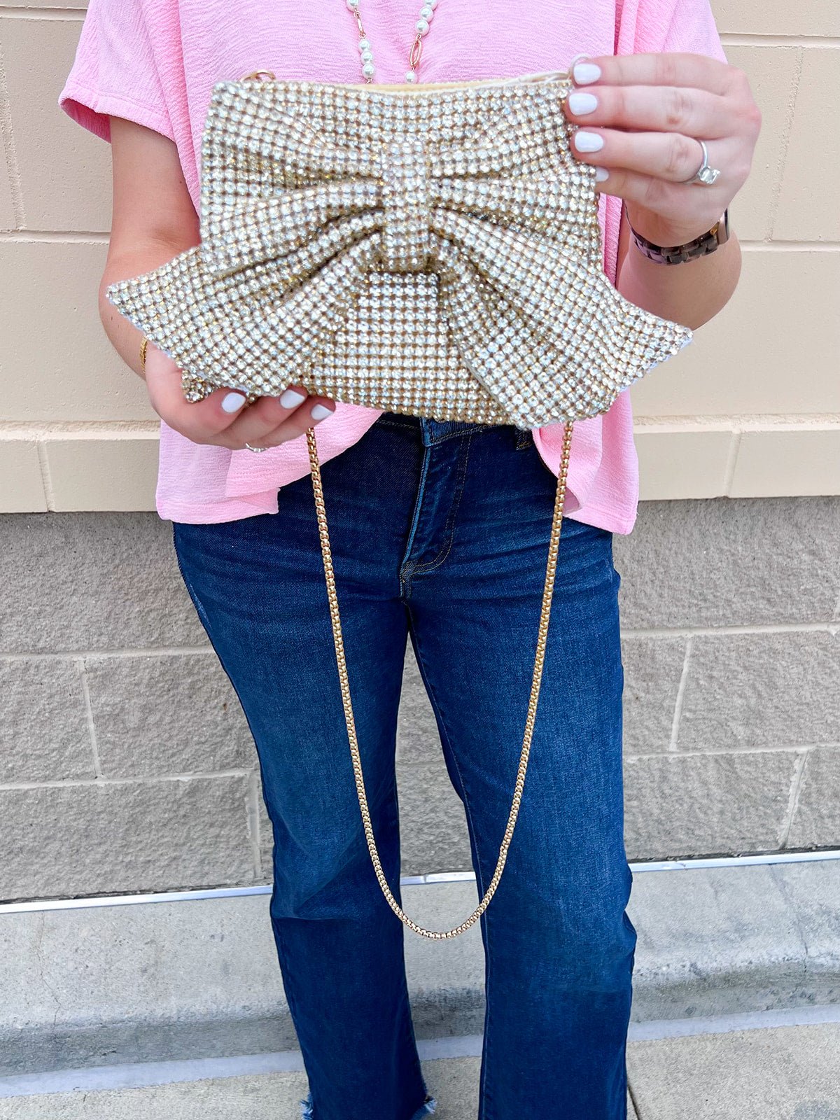 Golden Hour Gemstone Bow Crossbody Bag - The Pink Pineapple 850