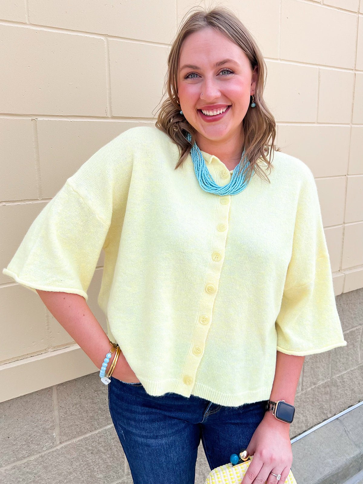 Golden Marigold Button Down Sweater - The Pink Pineapple 850