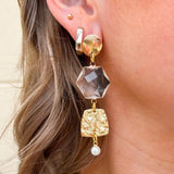 Golden Octagon Crystal Drop Earrings - The Pink Pineapple 850