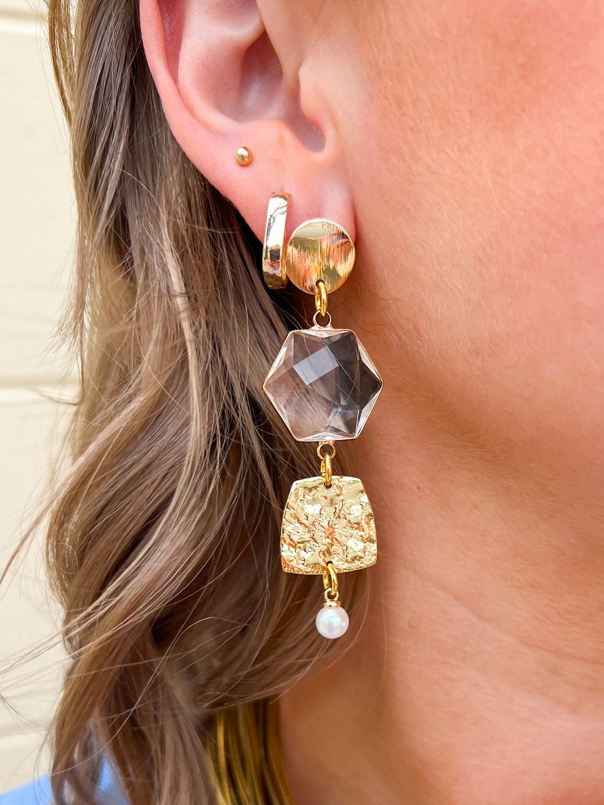 Golden Octagon Crystal Drop Earrings - The Pink Pineapple 850