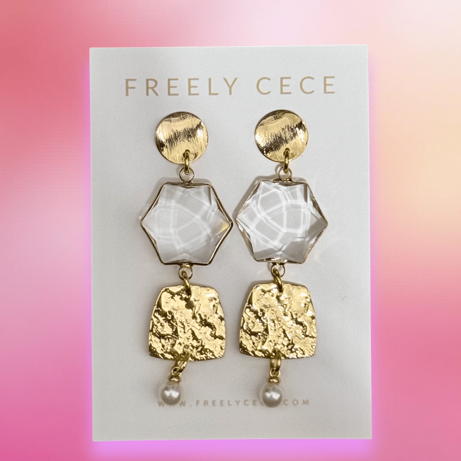 Golden Octagon Crystal Drop Earrings - The Pink Pineapple 850