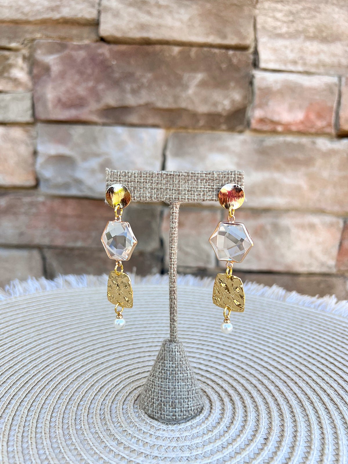 Golden Octagon Crystal Drop Earrings - The Pink Pineapple 850