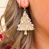 Golden Pearl Christmas Tree Dangle Earrings - The Pink Pineapple 850