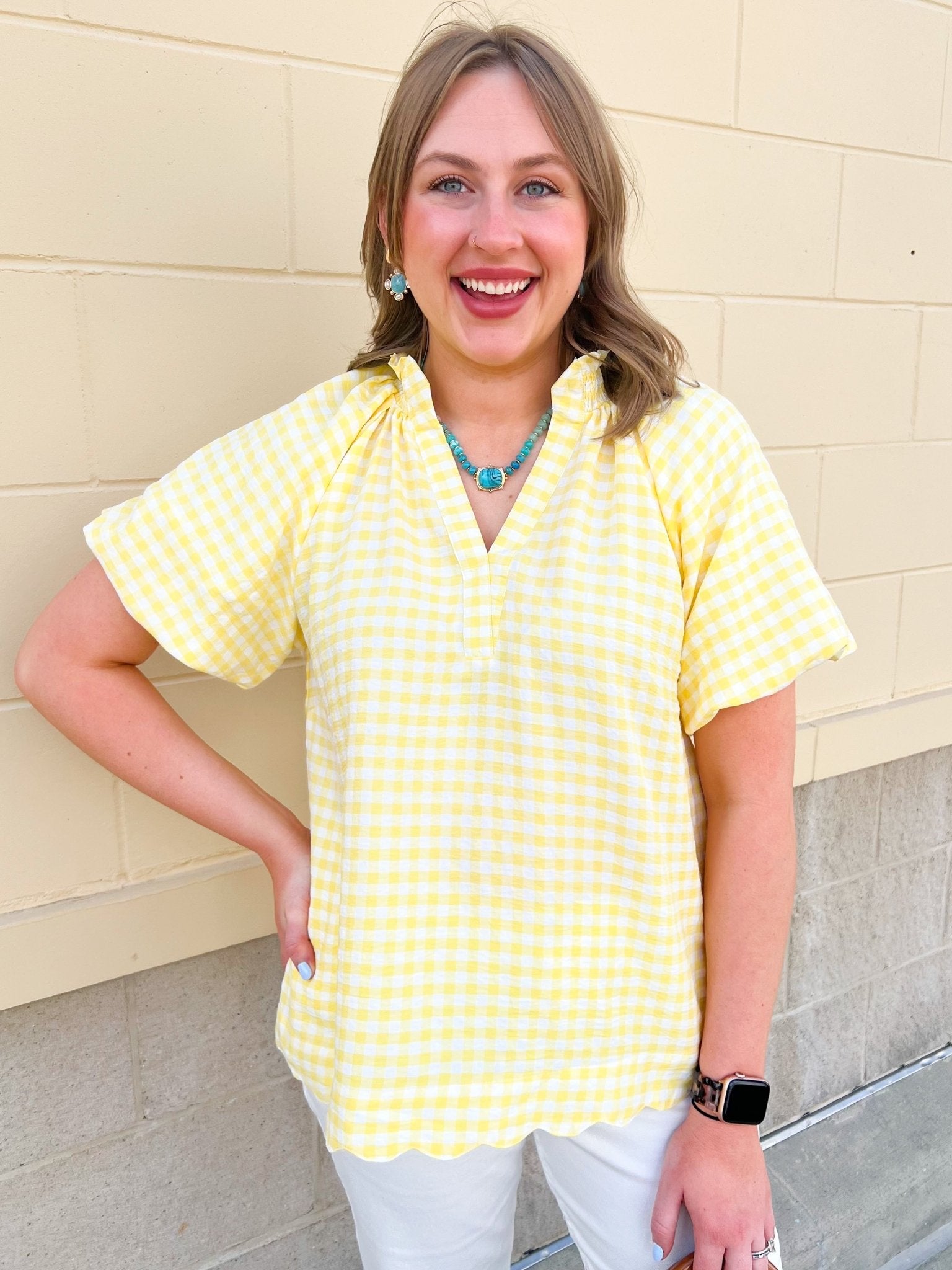 Golden Picnic Gingham Blouse - The Pink Pineapple 850