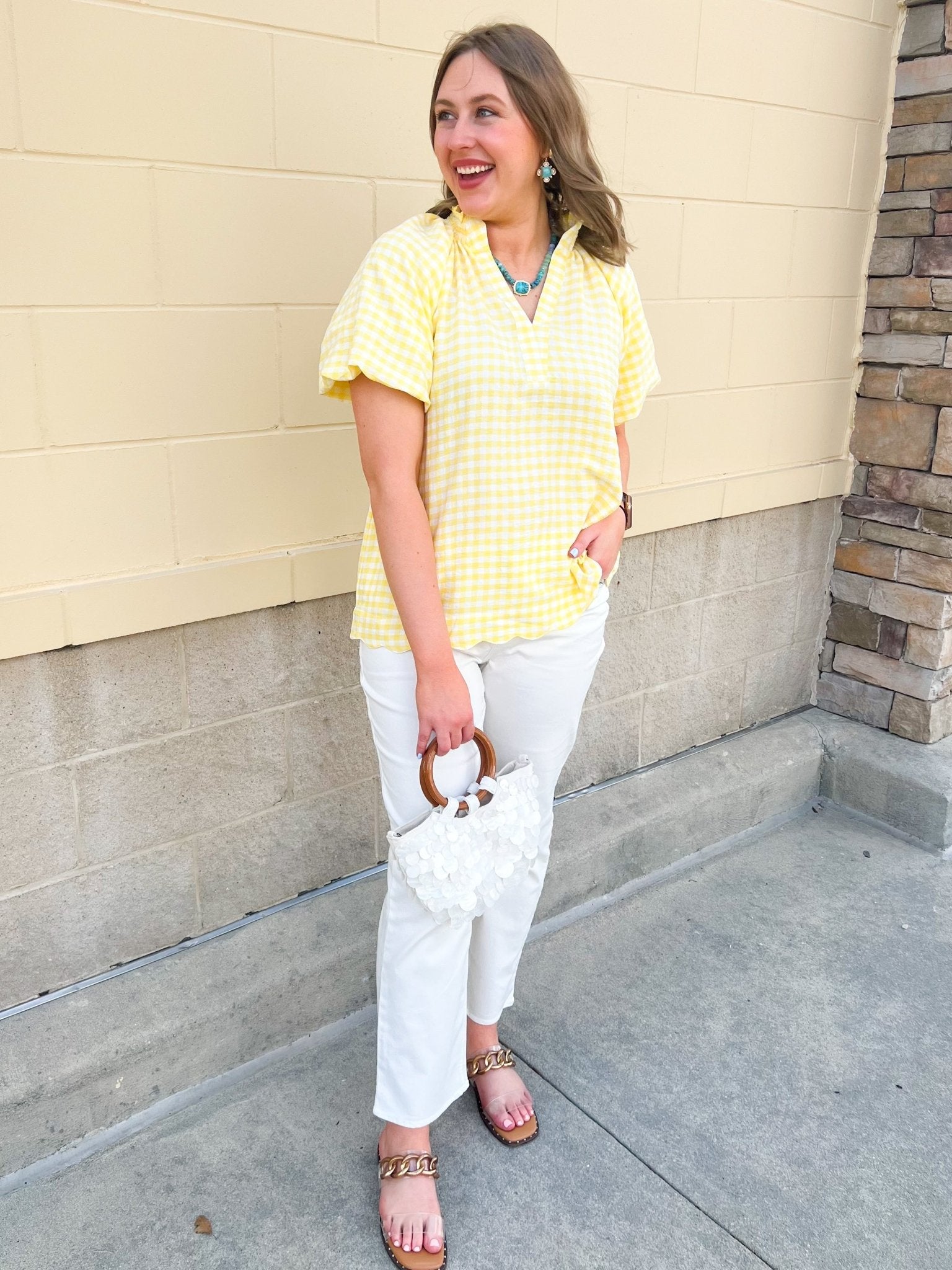 Golden Picnic Gingham Blouse - The Pink Pineapple 850