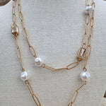 Golden Radiance Crystal & Pearl Oval Link Necklace - The Pink Pineapple 850