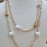 Golden Radiance Crystal & Pearl Oval Link Necklace - The Pink Pineapple 850