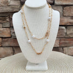 Golden Radiance Crystal & Pearl Oval Link Necklace - The Pink Pineapple 850