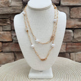 Golden Radiance Crystal & Pearl Oval Link Necklace - The Pink Pineapple 850