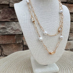 Golden Radiance Crystal & Pearl Oval Link Necklace - The Pink Pineapple 850