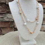 Golden Radiance Crystal & Pearl Oval Link Necklace - The Pink Pineapple 850