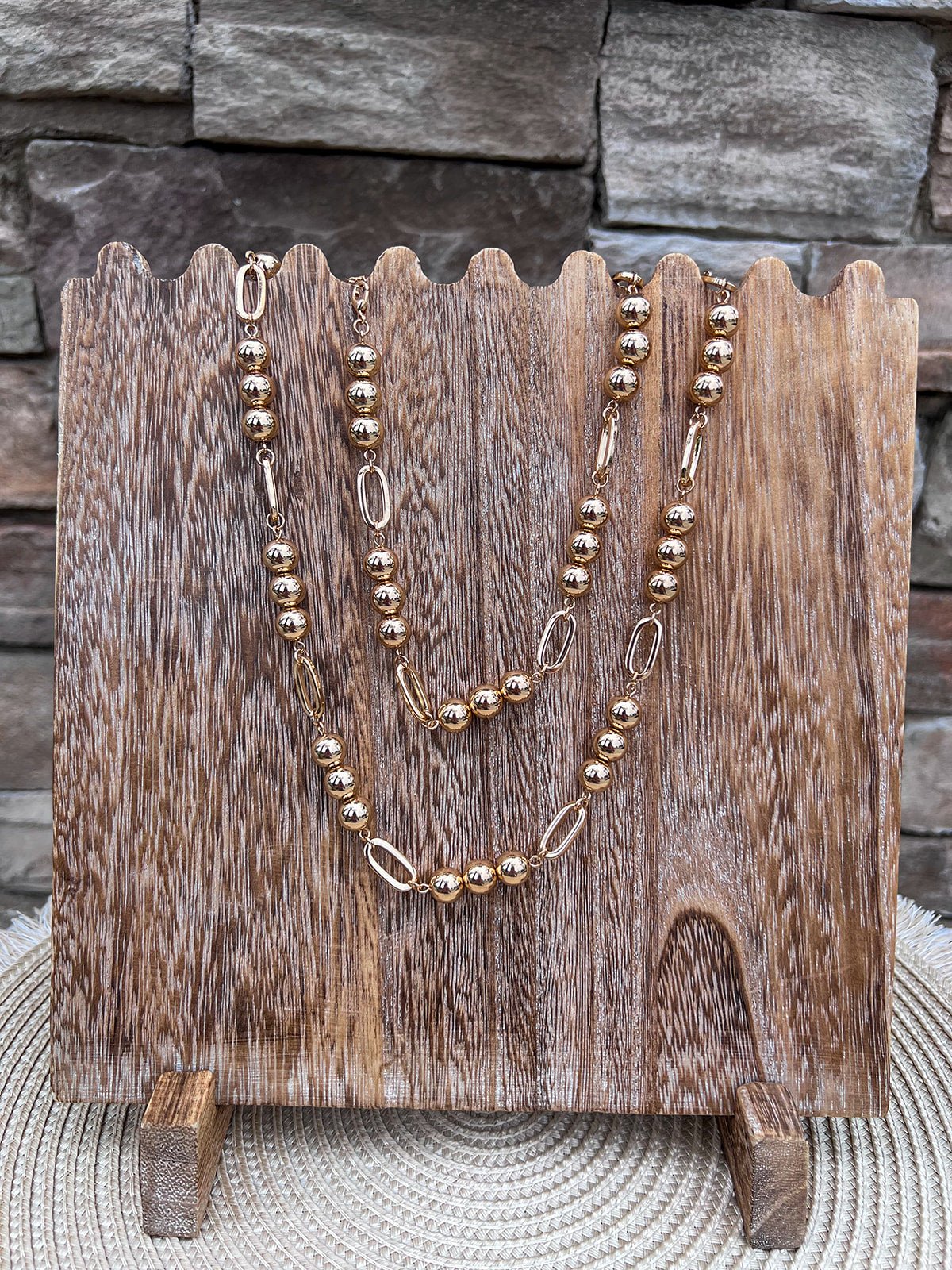 Golden Rhythm Oval & Bead Long Necklace - The Pink Pineapple 850