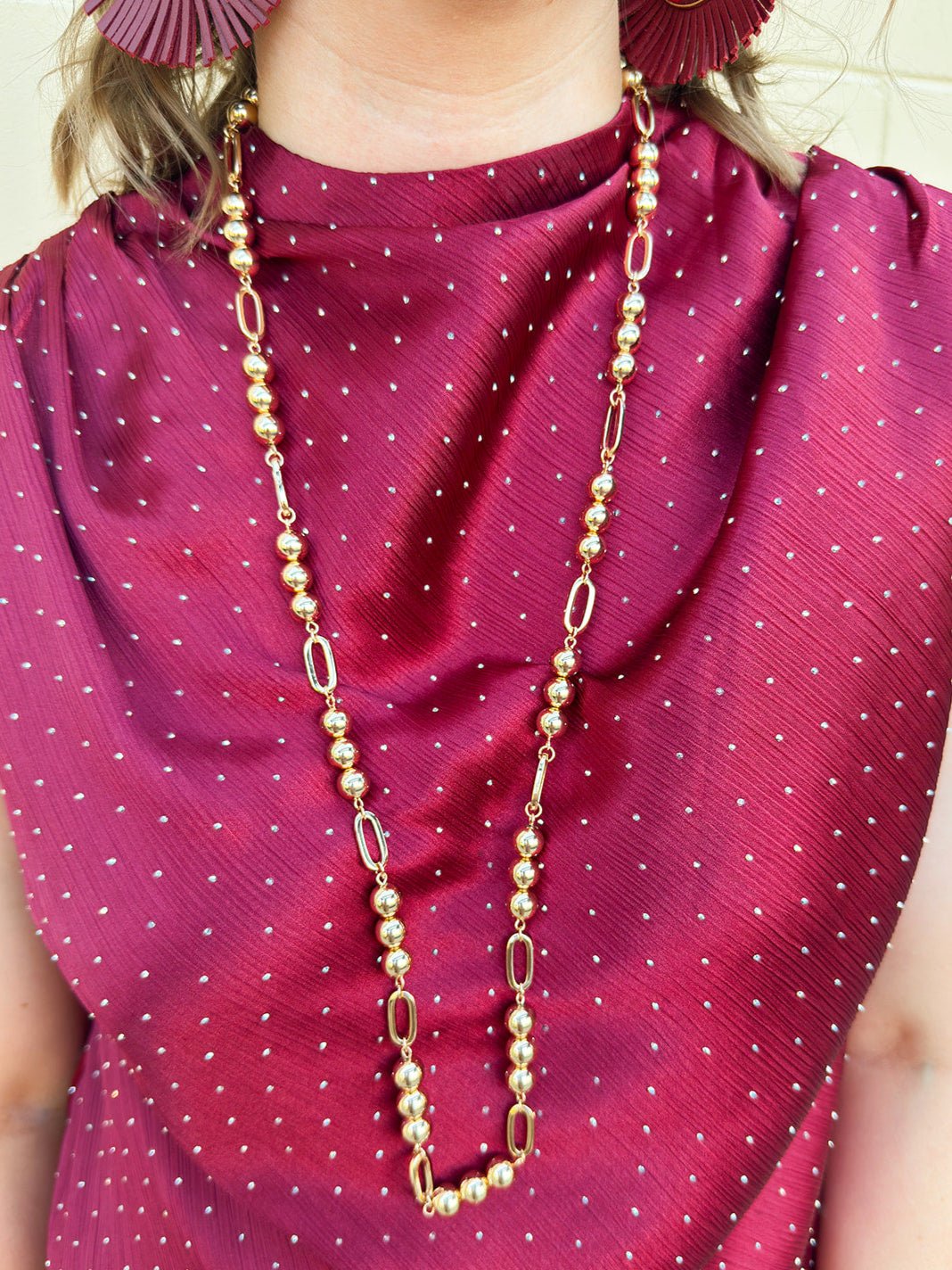 Golden Rhythm Oval & Bead Long Necklace - The Pink Pineapple 850