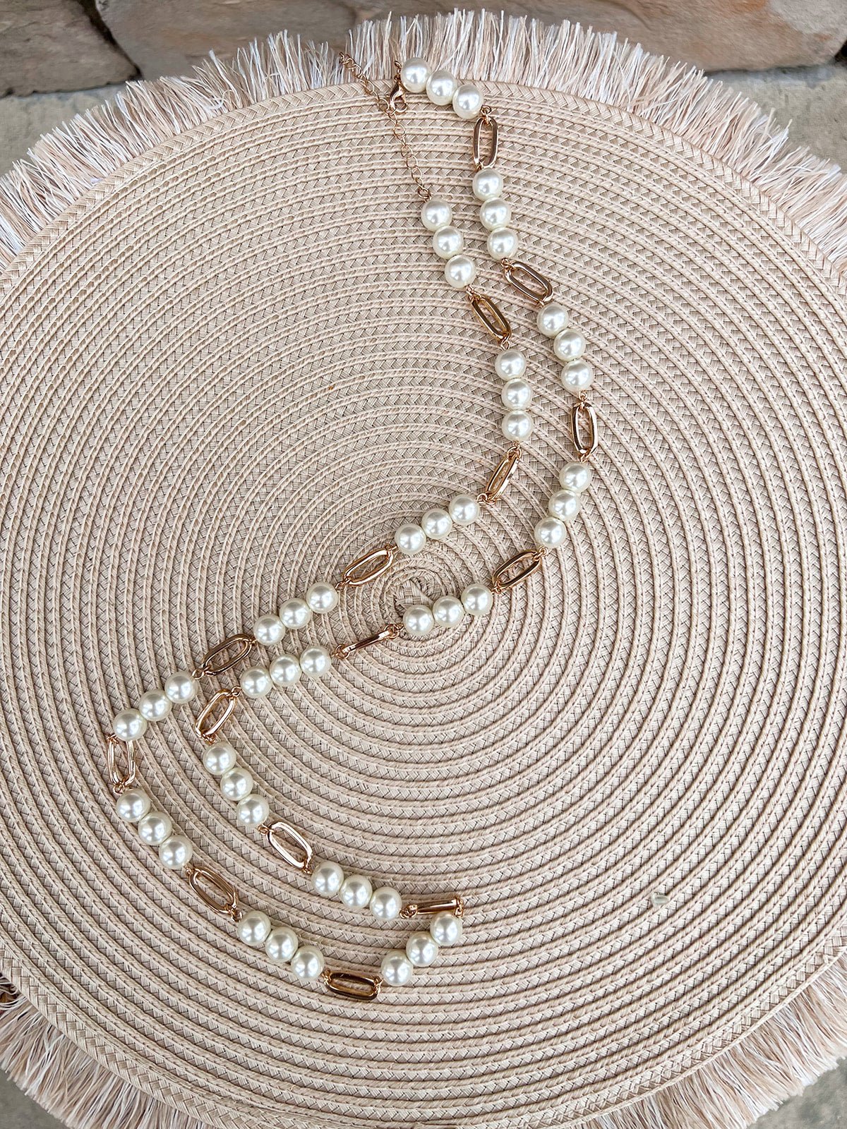 Golden Rhythm Oval & Pearl Necklace - The Pink Pineapple 850