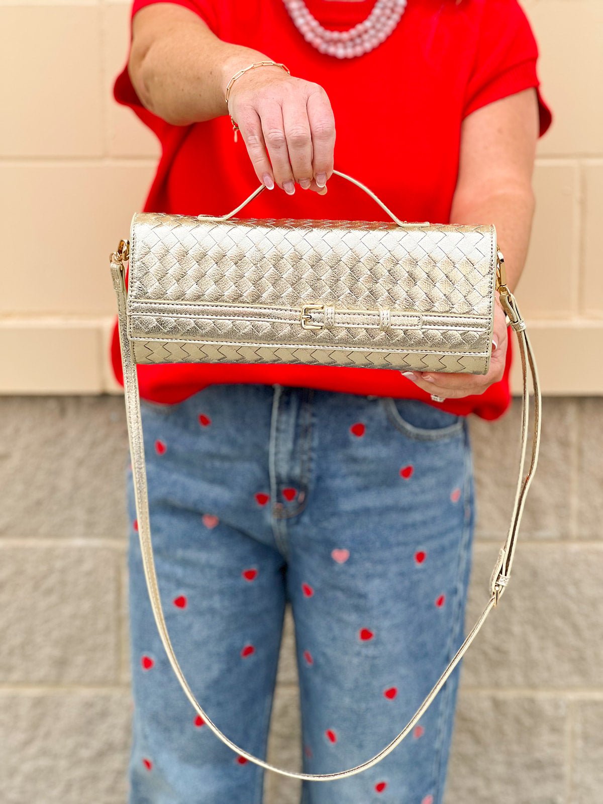 Golden Weave Luxe Crossbody Bag - The Pink Pineapple 850