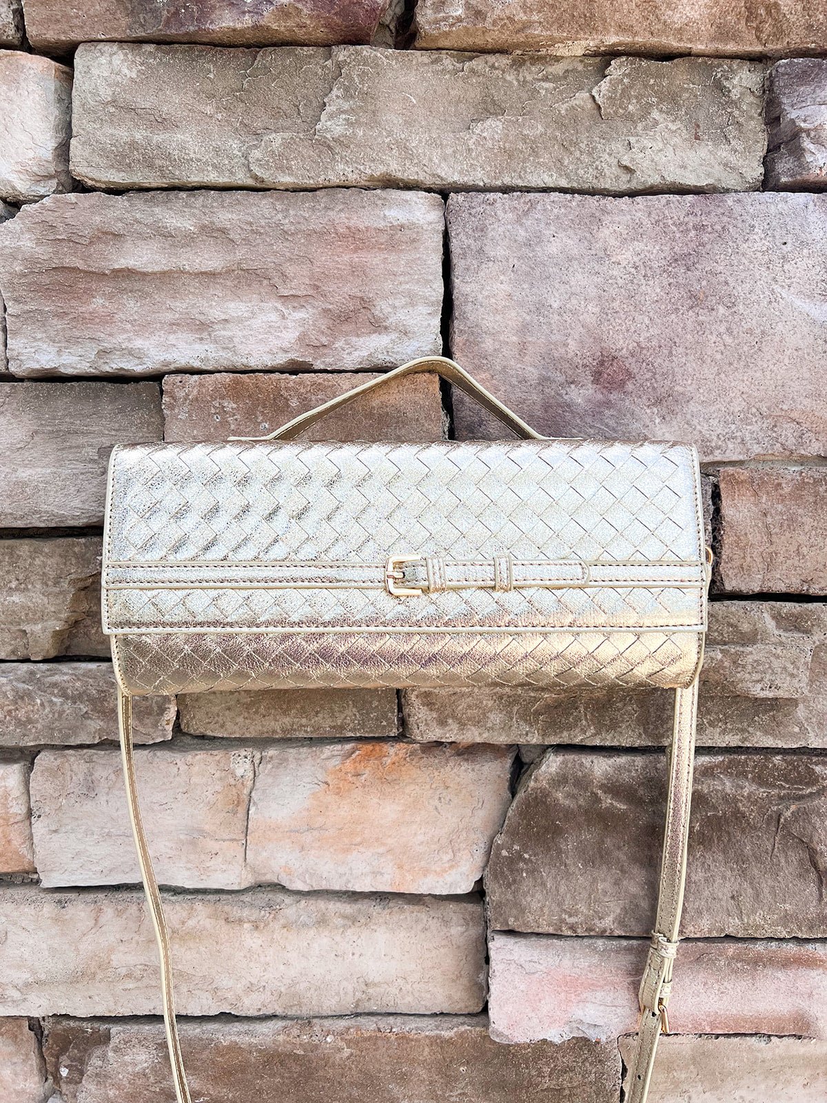 Golden Weave Luxe Crossbody Bag - The Pink Pineapple 850