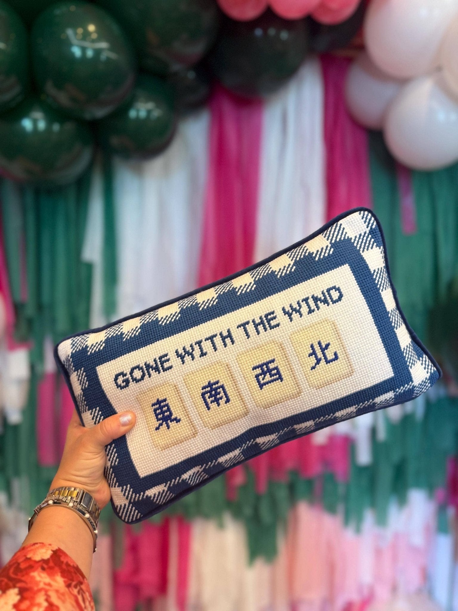 Gone with the Wind Mahjong Needlepoint Pillow - The Pink Pineapple 850